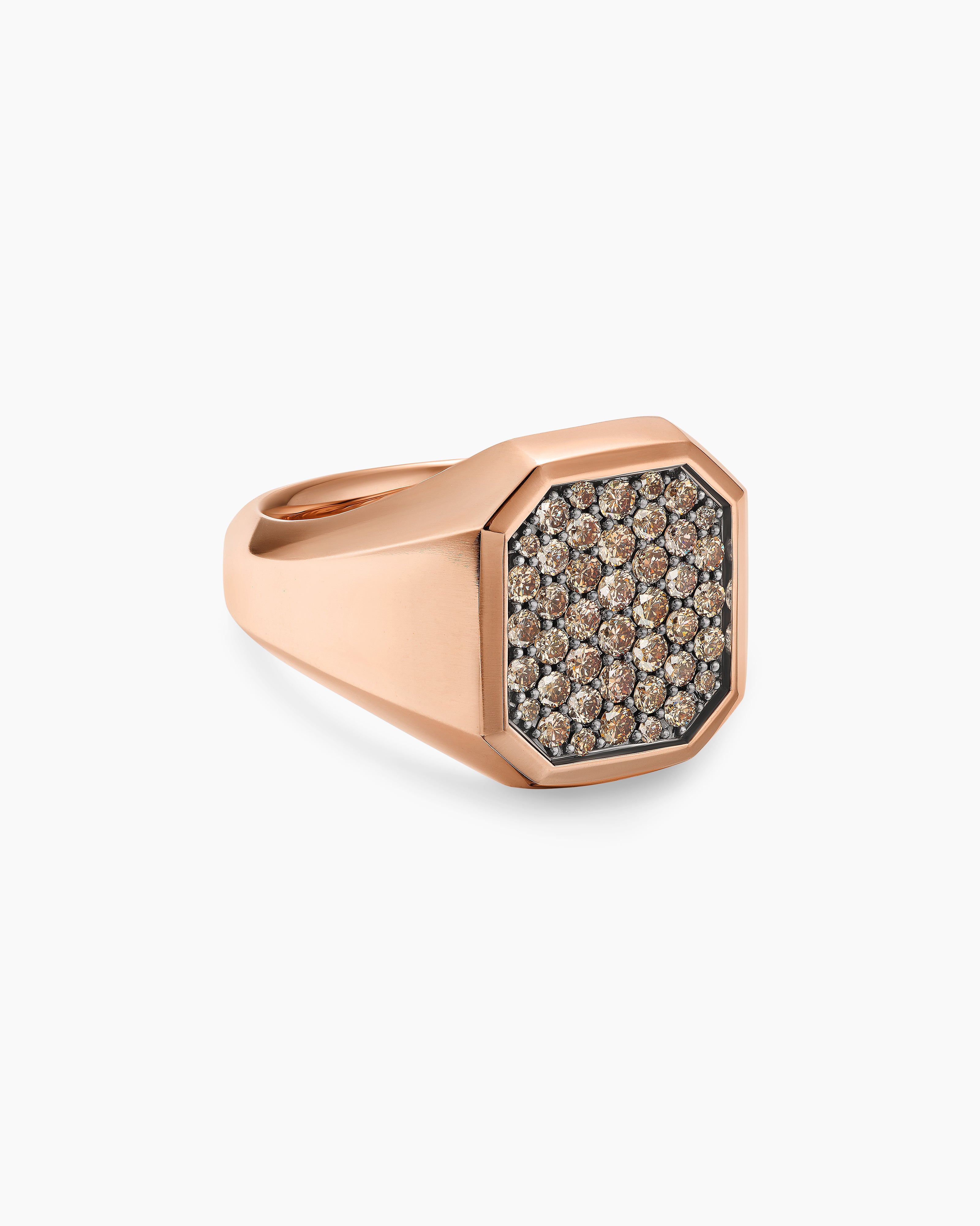Mens Streamline&reg; Signet Ring in 18K Rose Gold with Cognac Diamonds, 18mm