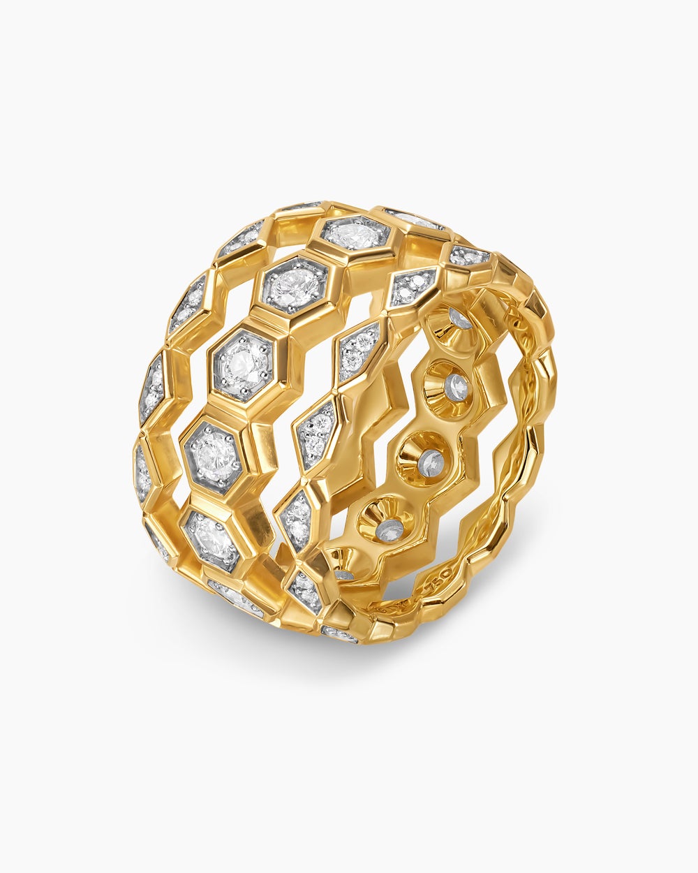 Mens Hex Stack Ring in 18K Yellow Gold, 9.3mm