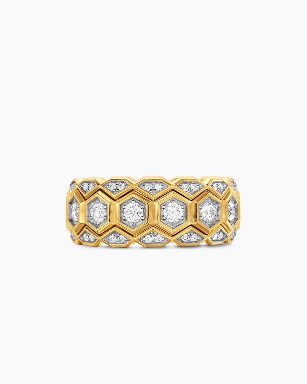 Mens Hex Stack Ring in 18K Yellow Gold, 9.3mm