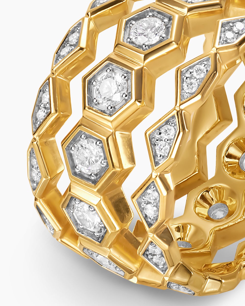 Mens Hex Stack Ring in 18K Yellow Gold, 9.3mm