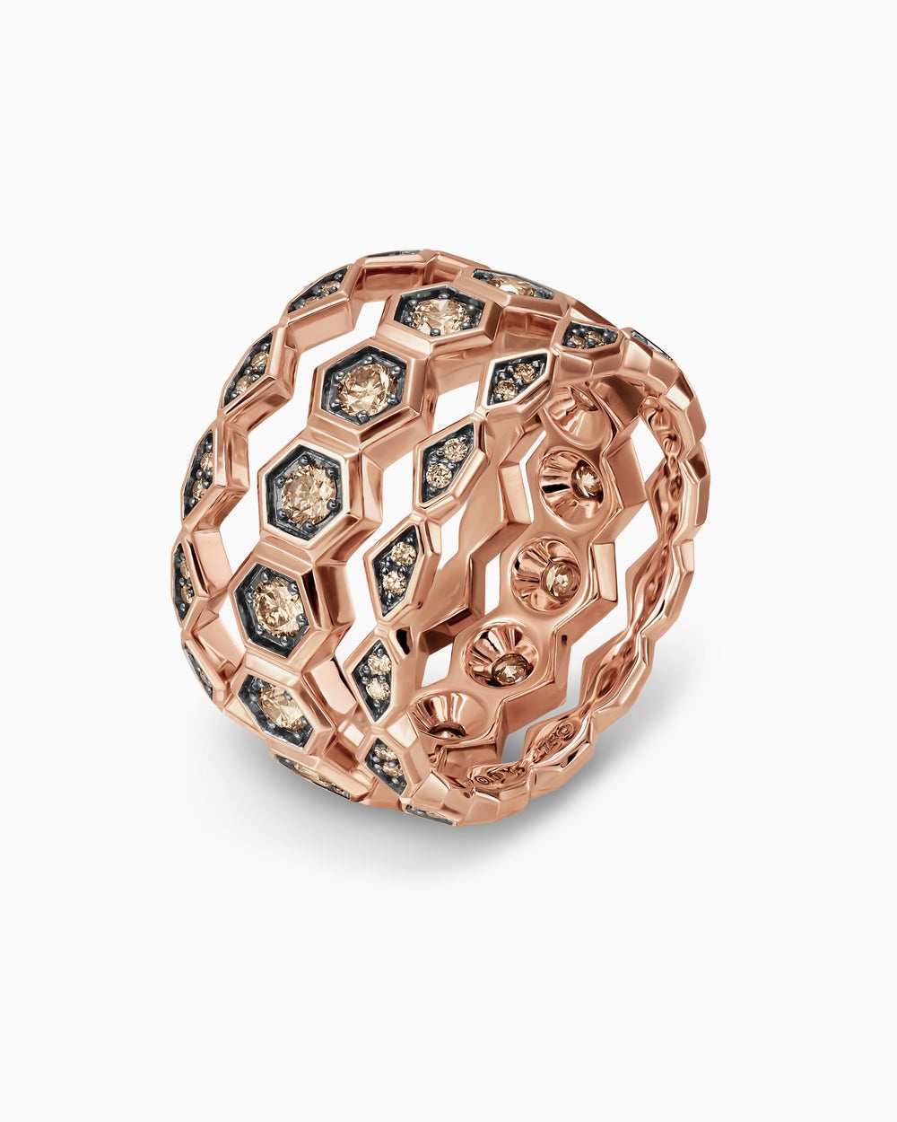 Mens Hex Stack Ring in 18K Rose Gold, 9.3mm