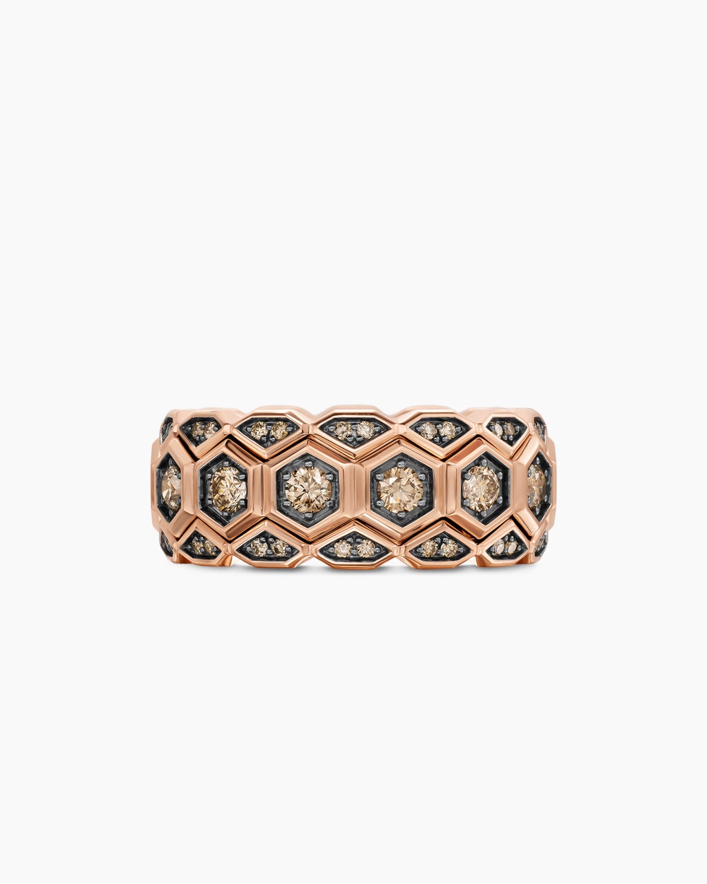 Mens Hex Stack Ring in 18K Rose Gold, 9.3mm