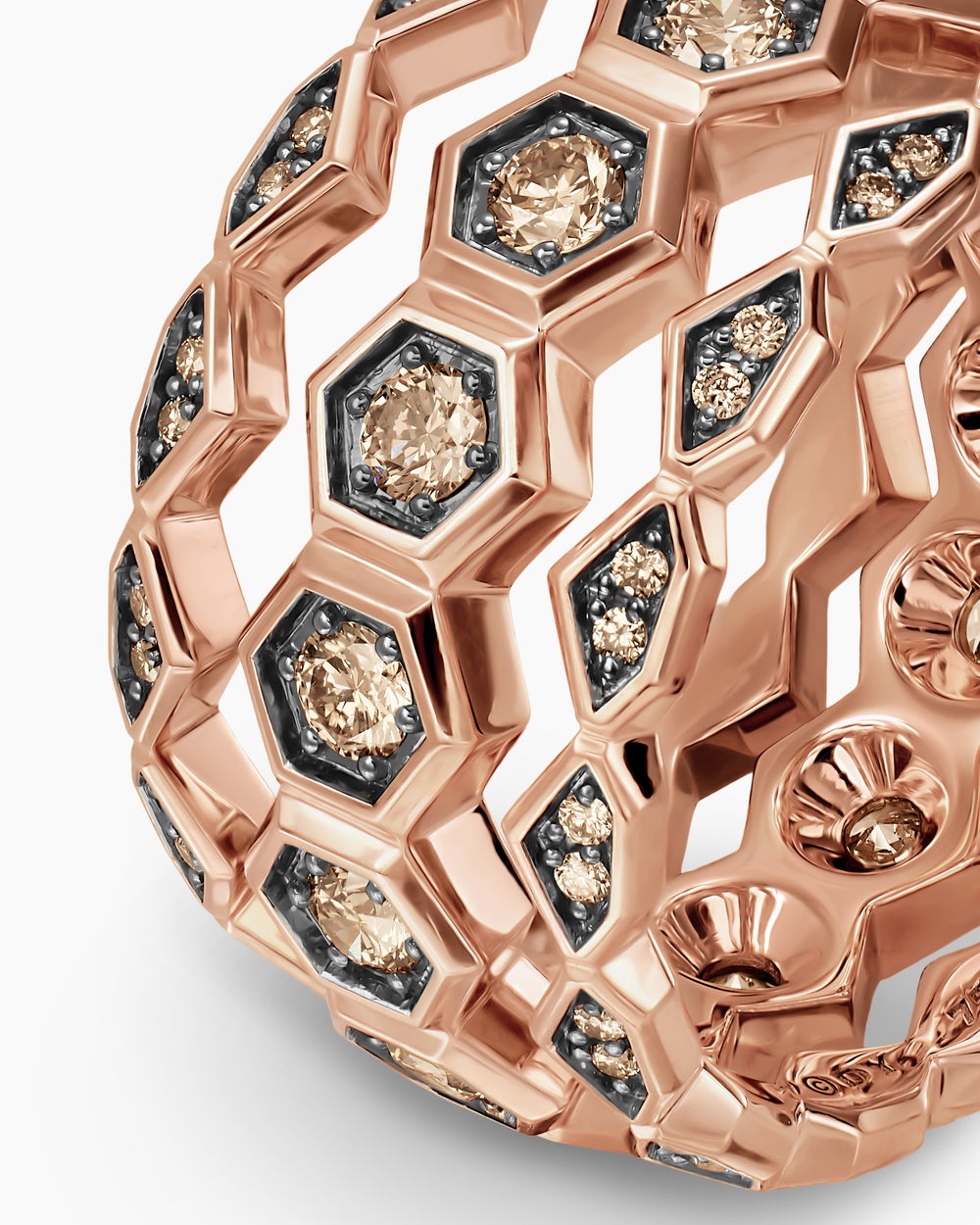 Mens Hex Stack Ring in 18K Rose Gold, 9.3mm