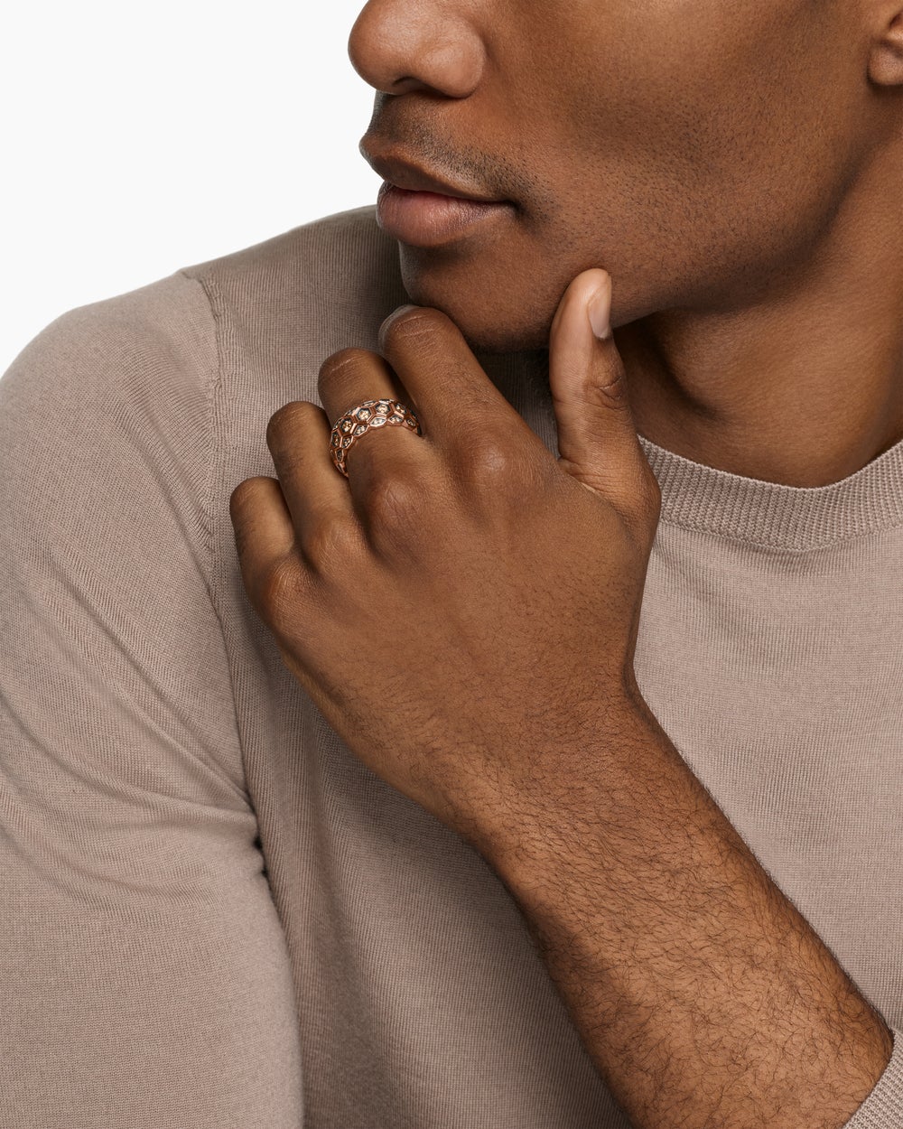 Mens Hex Stack Ring in 18K Rose Gold, 9.3mm
