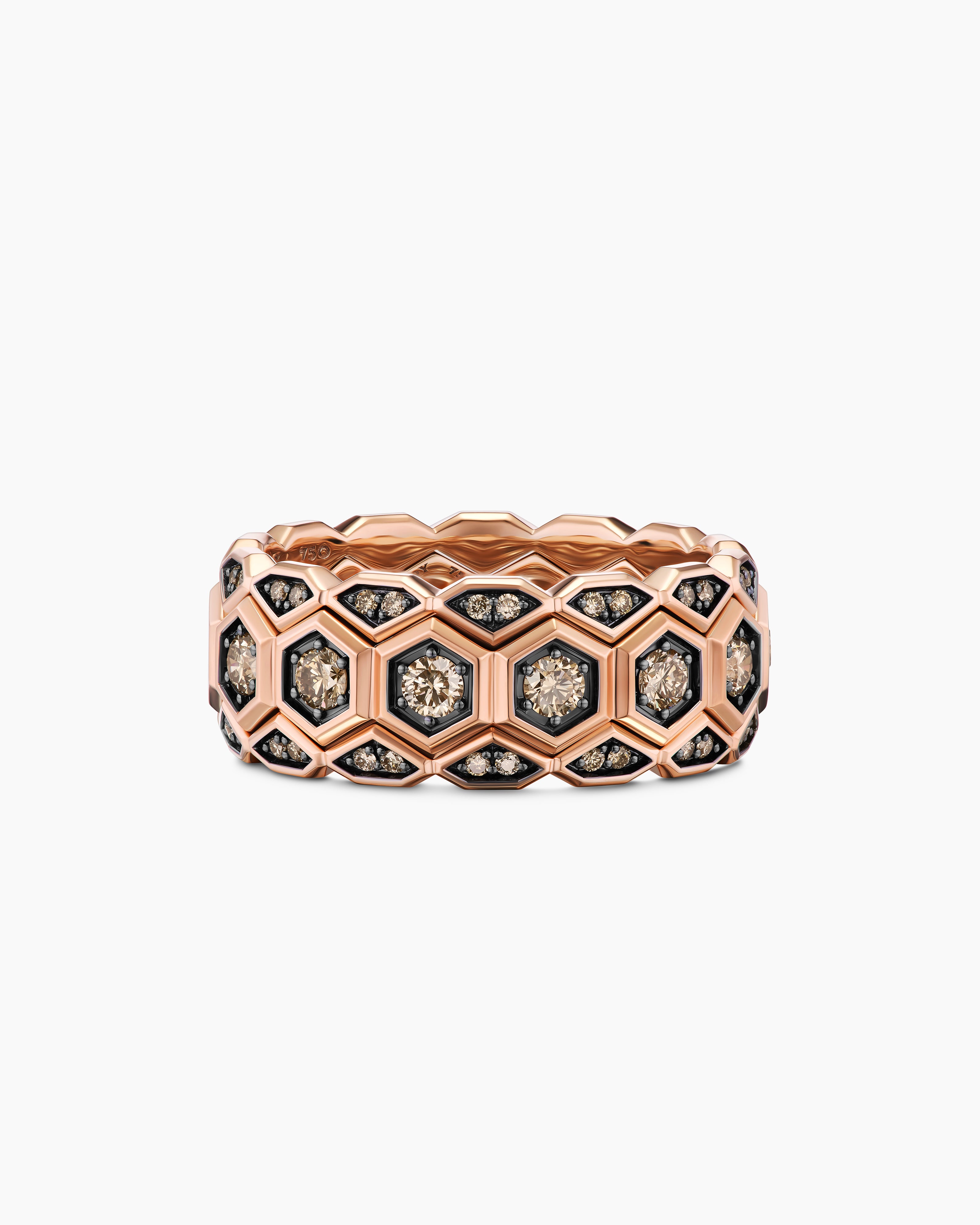 Mens Hex Stack Ring in 18K Rose Gold, 9.3mm