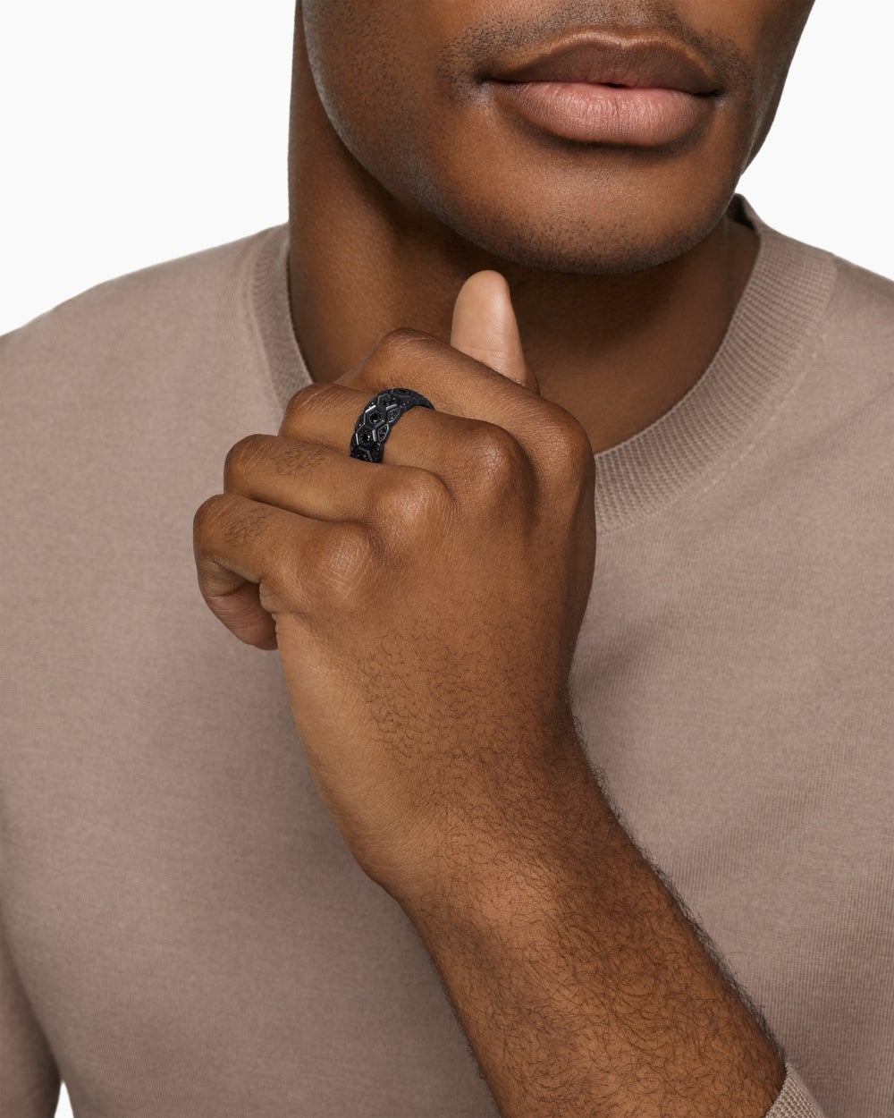Mens Hex Stack Ring in Black Titanium, 9.3mm