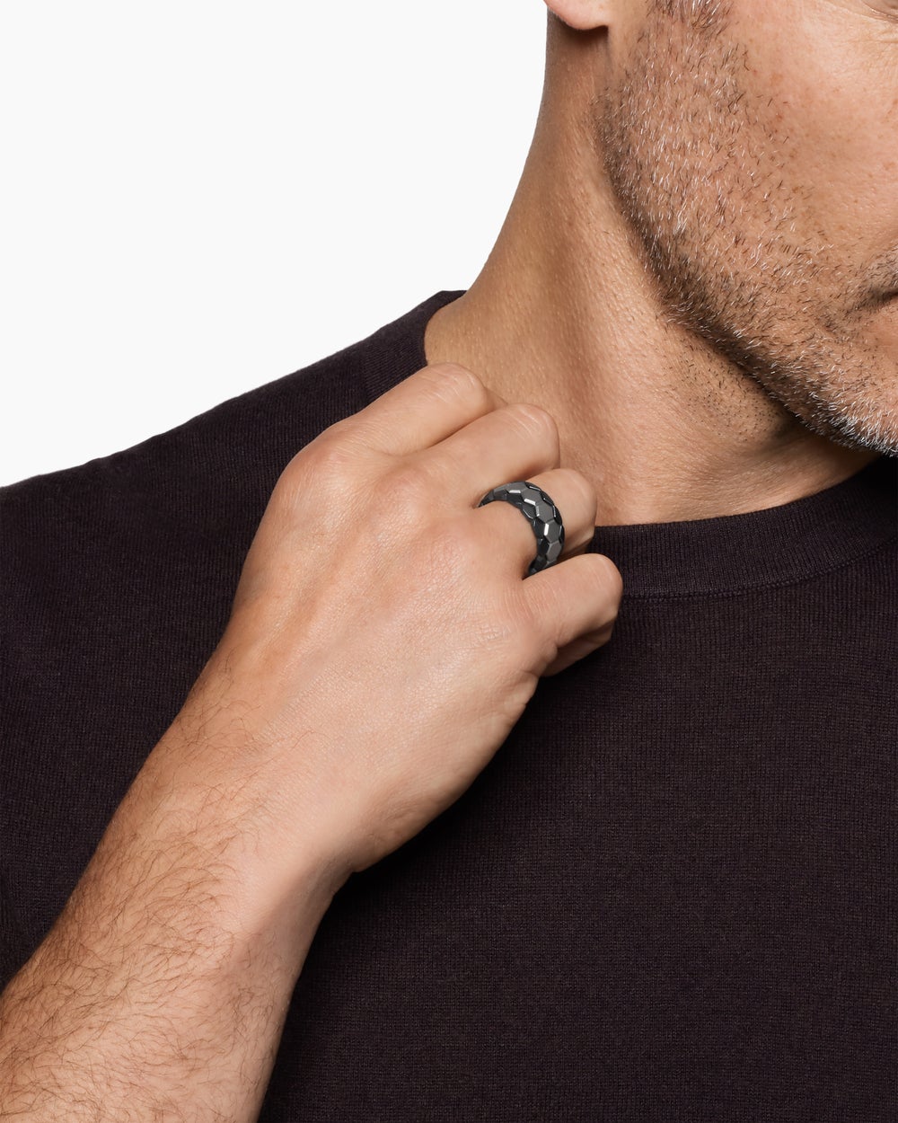 Mens Hex Stack Ring in Black Titanium with Grey Titanium, 9.3mm