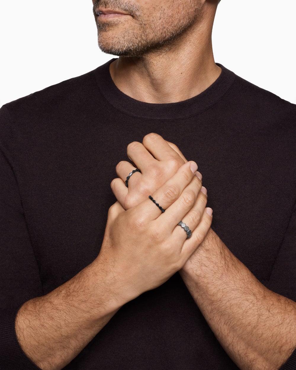 Mens Hex Stack Ring in Black Titanium with Grey Titanium, 9.3mm