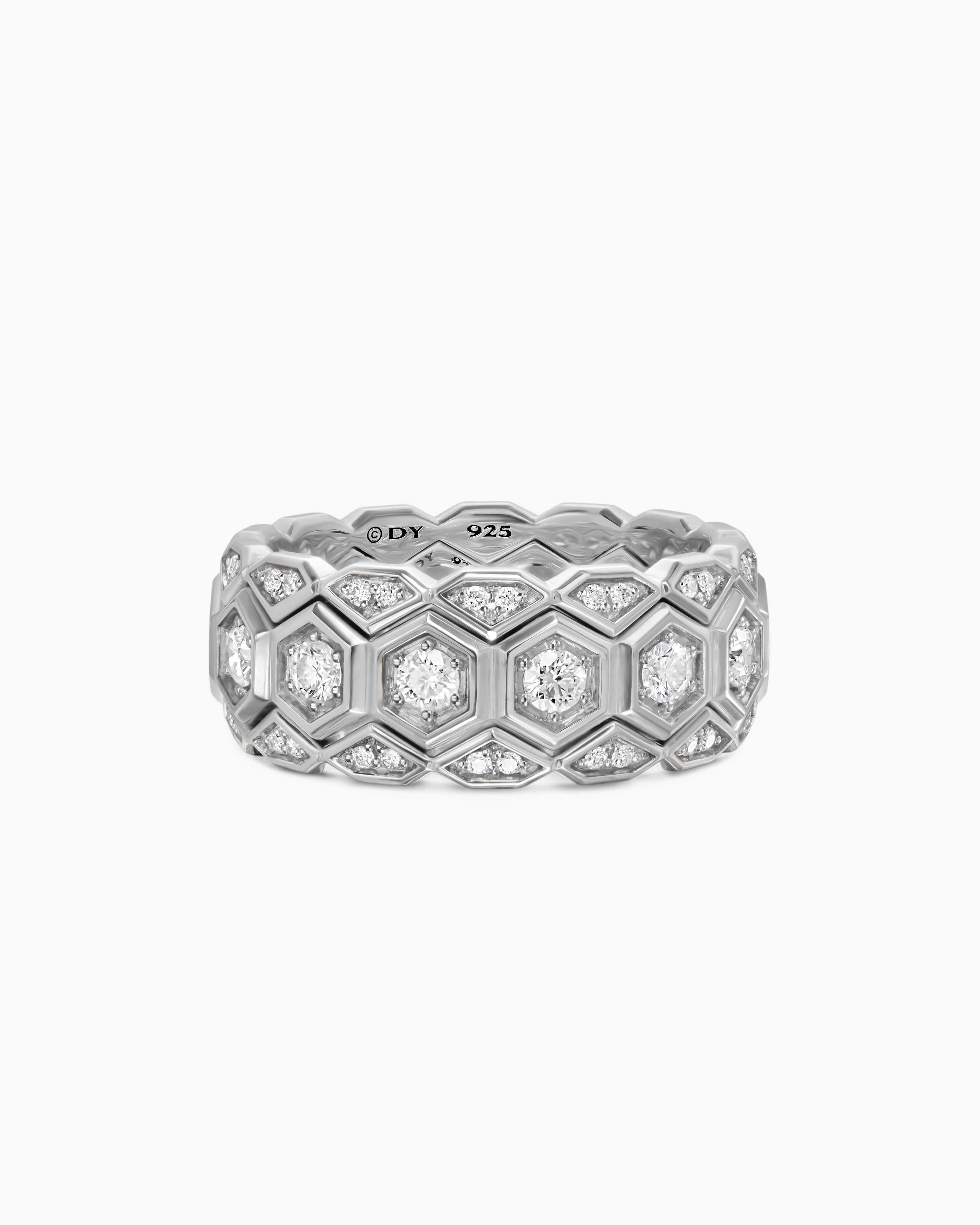 Mens Hex Stack Ring in Sterling Silver, 9.3mm