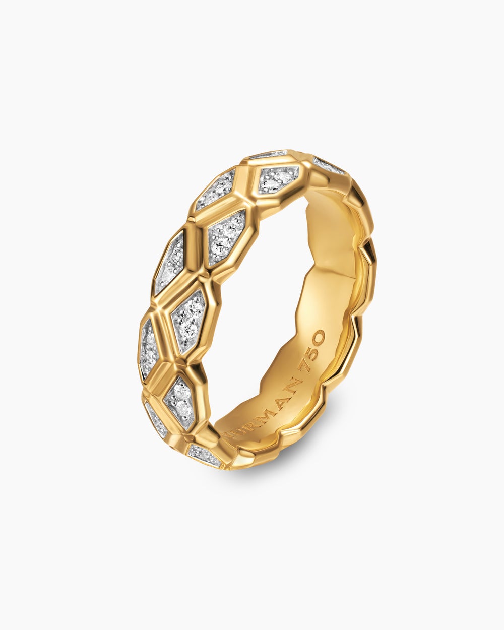 Mens Hex Band Ring in 18K Yellow Gold with Diamonds, 6mm