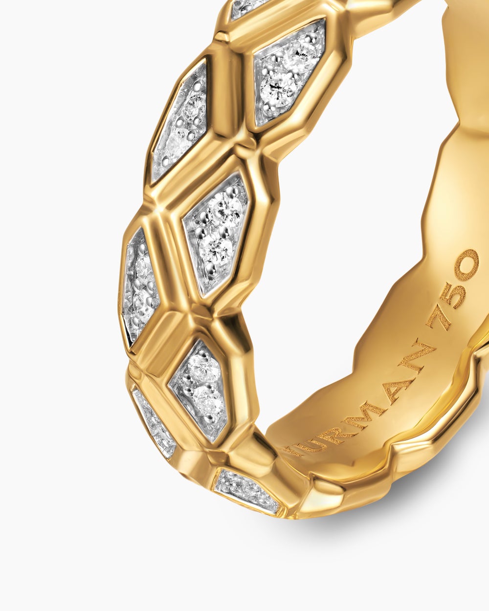 Mens Hex Band Ring in 18K Yellow Gold with Diamonds, 6mm