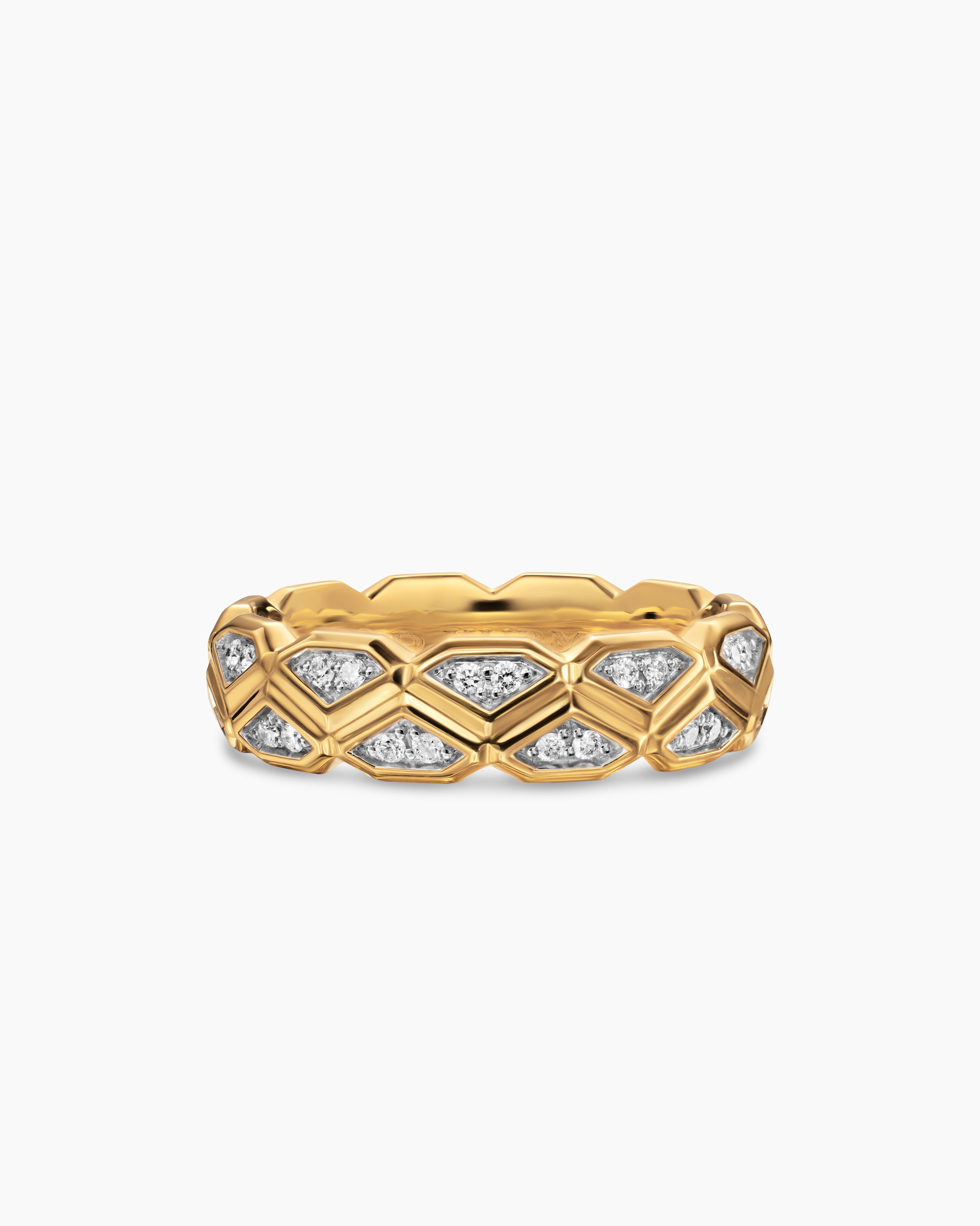 Mens Hex Band Ring in 18K Yellow Gold with Diamonds, 6mm