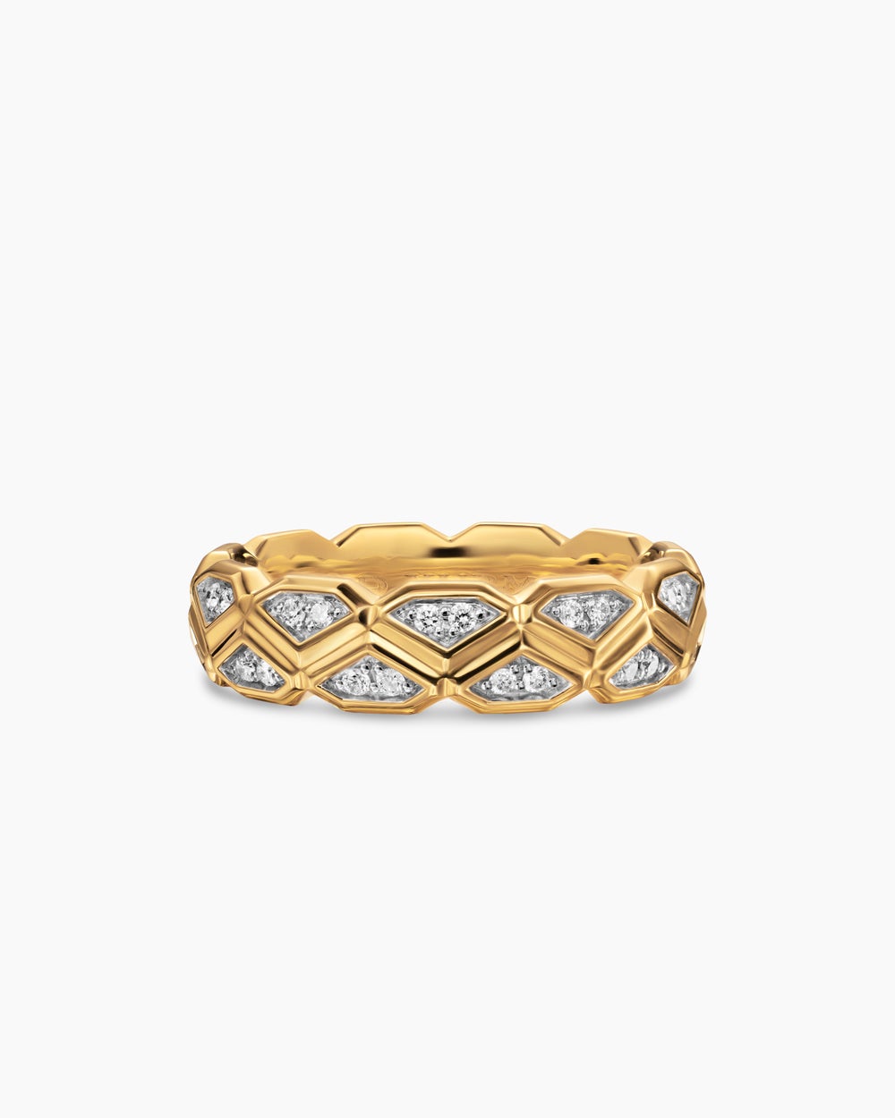 Mens Hex Band Ring in 18K Yellow Gold with Diamonds, 6mm