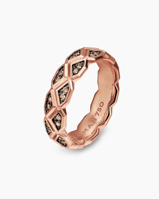 Hex Band Ring in 18K Rose Gold with Cognac Diamonds, 6mm