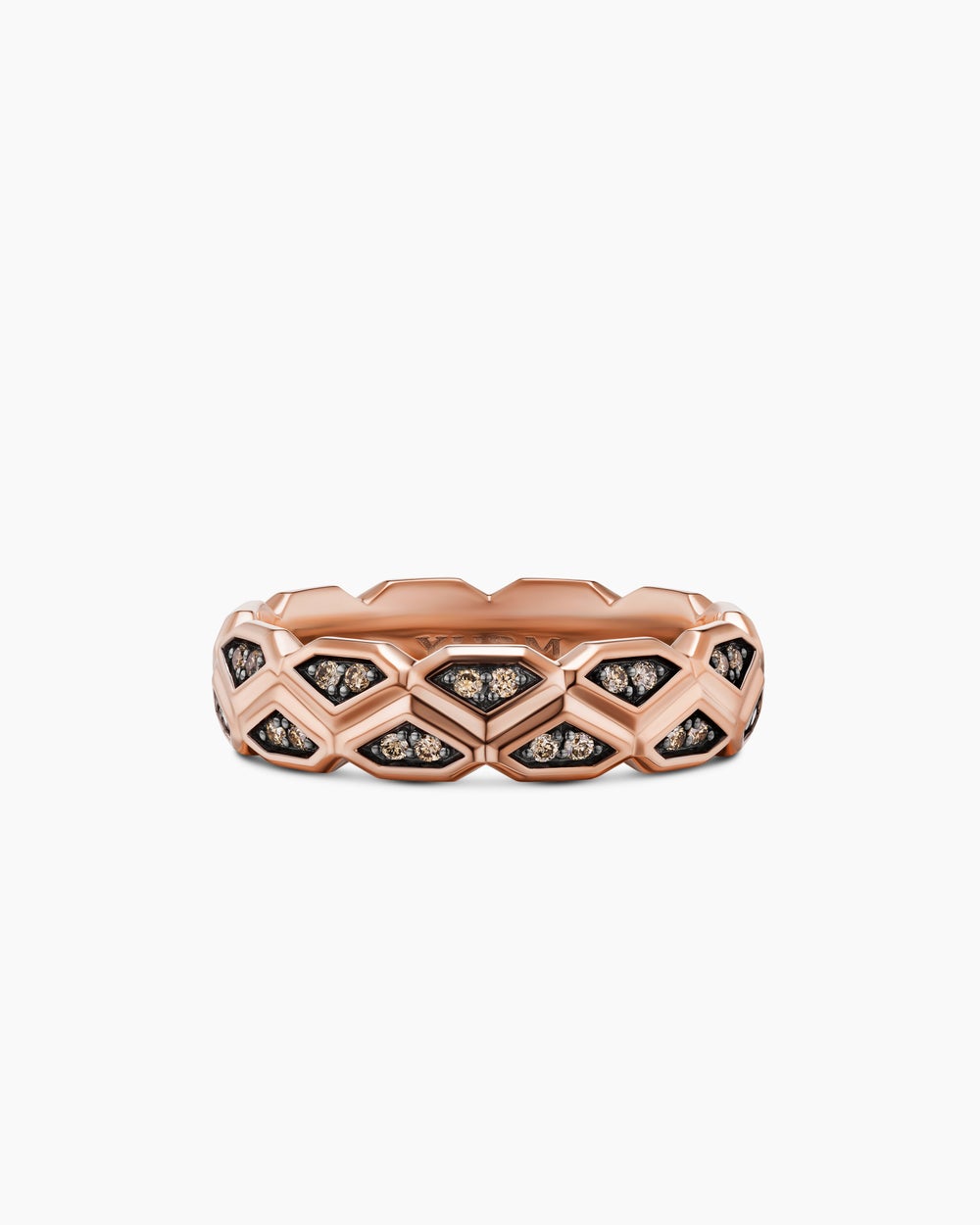 Mens Hex Band Ring in 18K Rose Gold with Cognac Diamonds, 6mm