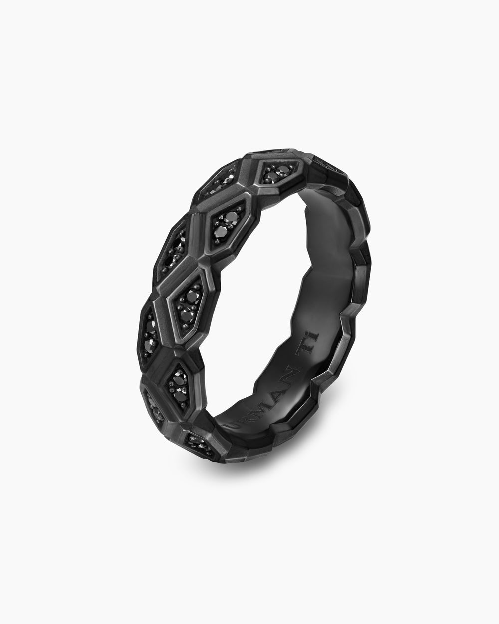 Mens Hex Band Ring in Black Titanium, 6mm