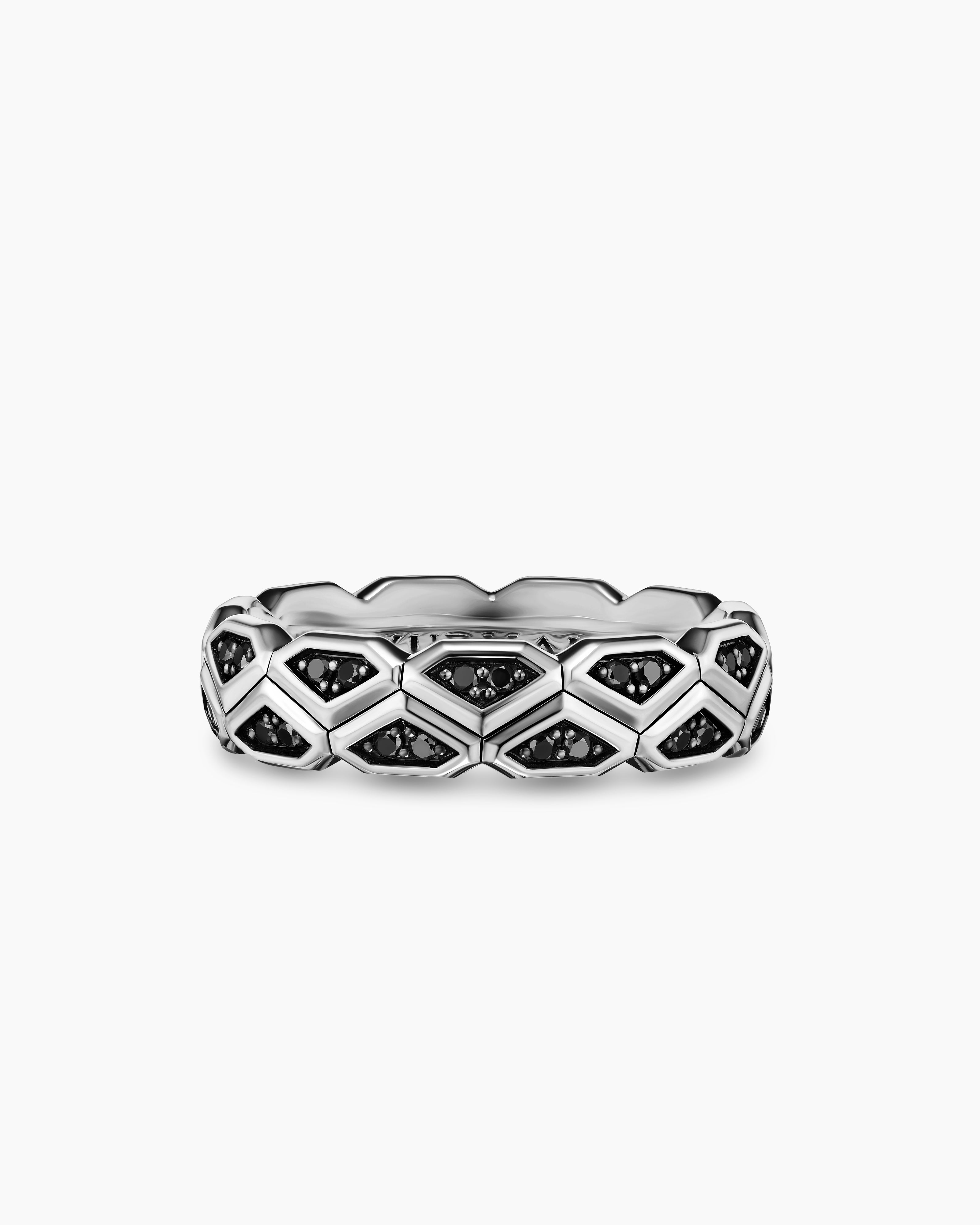 Mens Hex Band Ring in Sterling Silver, 6mm