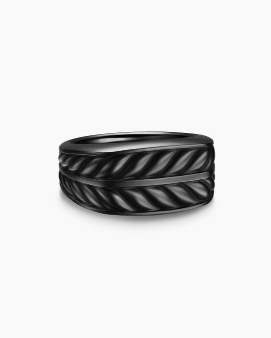 Chevron Three Sided Signet Ring in Black Titanium, 12.5mm