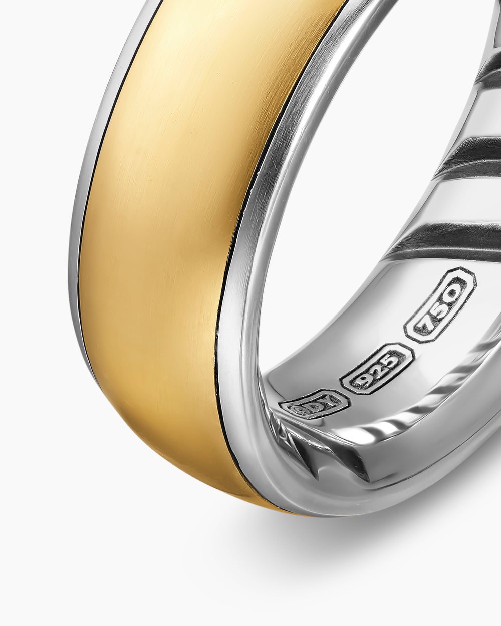 Mens Streamline Band Ring in Sterling Silver with 18K Yellow Gold, 7.6mm