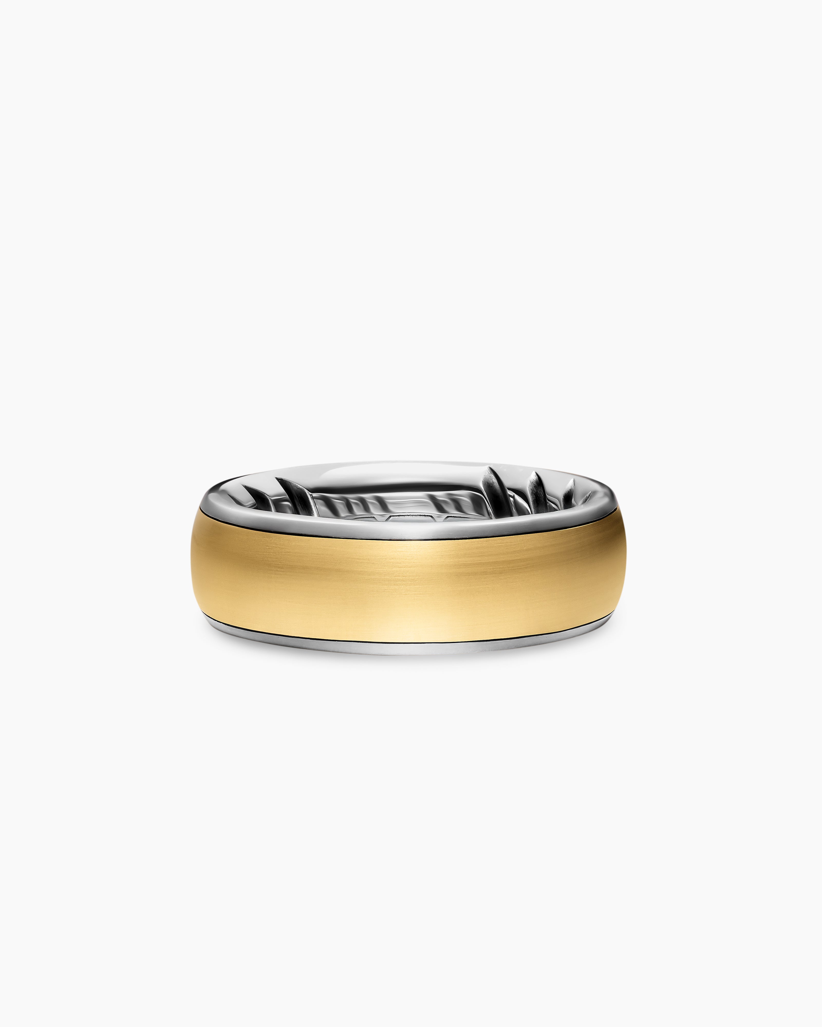 Mens Streamline Band Ring in Sterling Silver with 18K Yellow Gold, 7.6mm