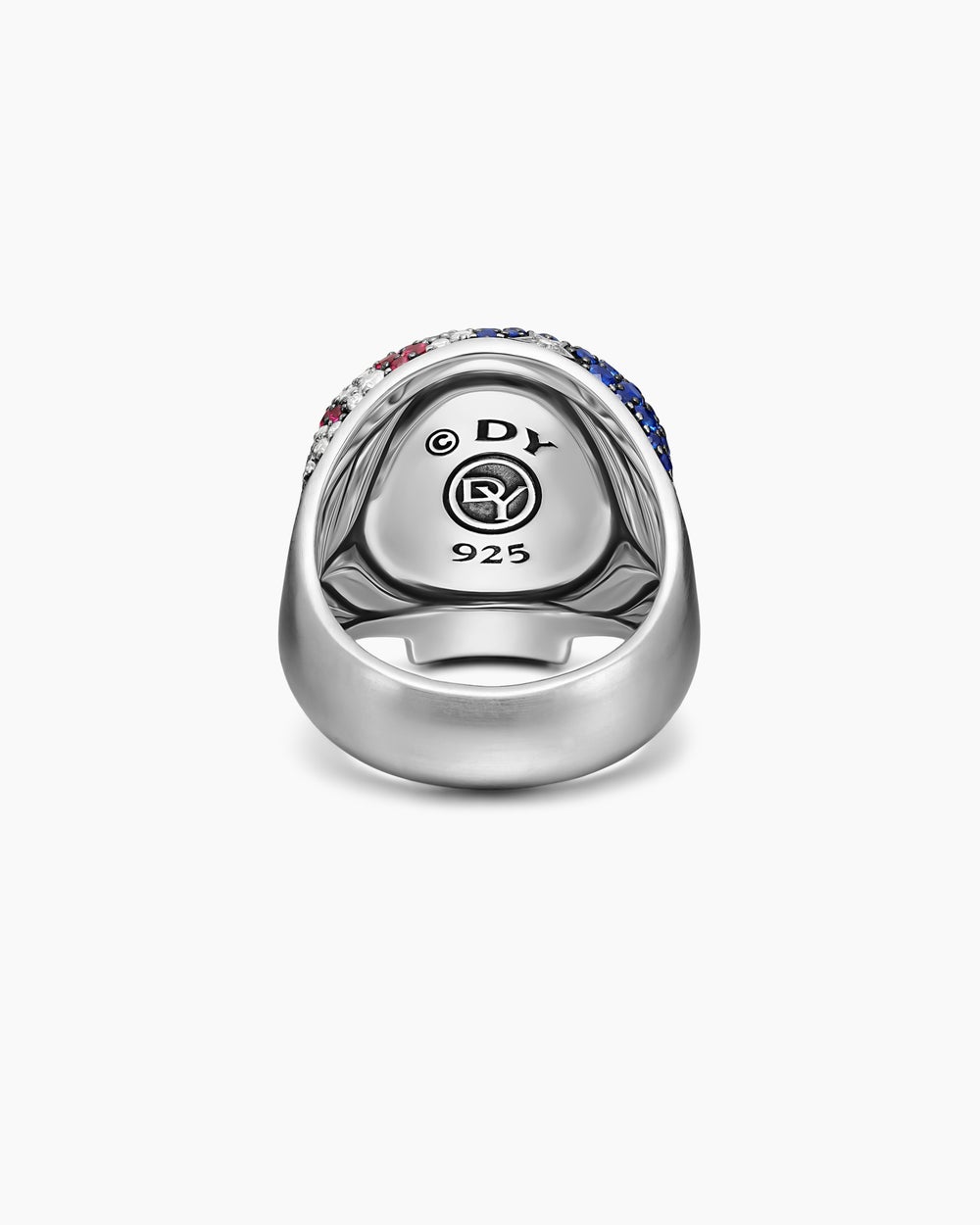 Mens American Flag Pavé Skull Ring in Sterling Silver, 25.3mm