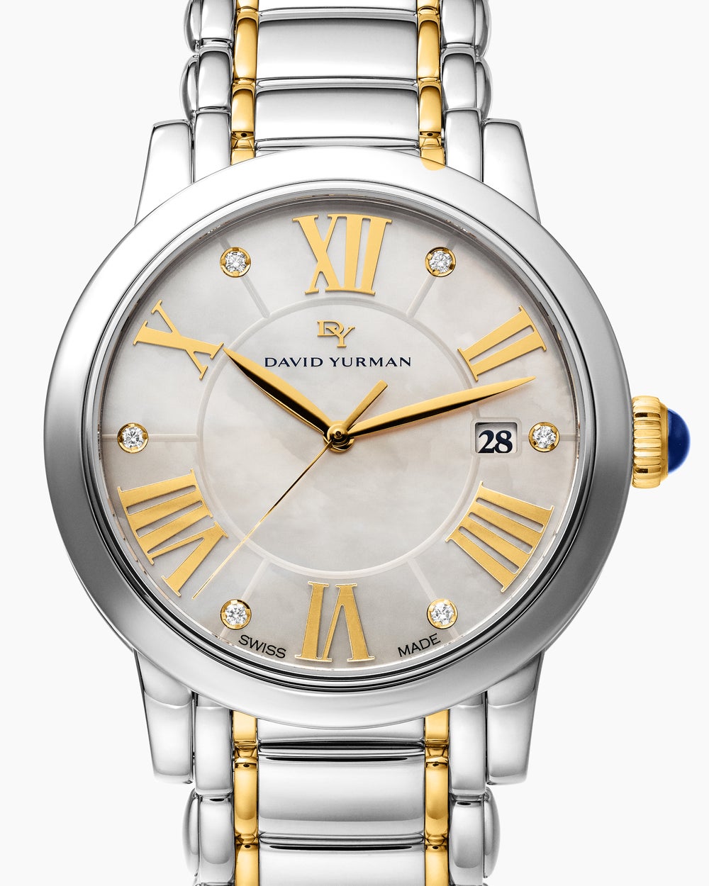 Womens Classic Quartz Watch in Stainless Steel with 18K Yellow Gold and Diamonds, 38mm