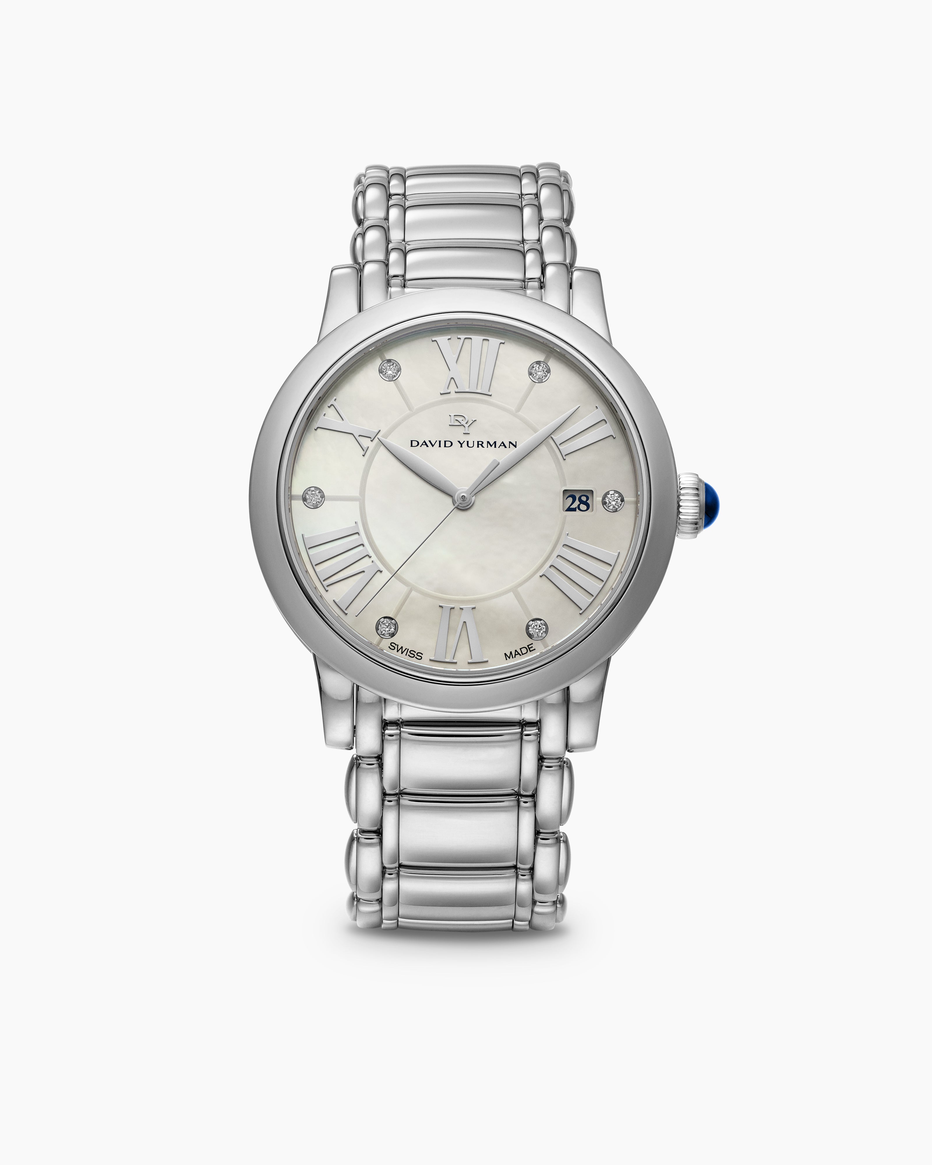 Womens Classic Quartz Watch in Stainless Steel with Diamonds, 38mm