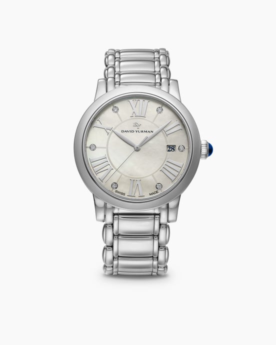 Classic Quartz Stainless Steel Watch with Diamonds, 38mm