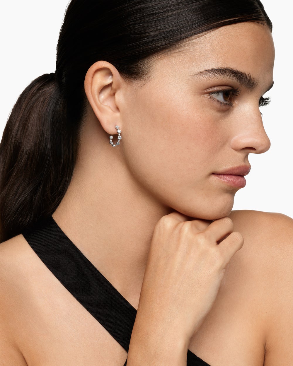 Womens DY Starlight Hoop Earrings in 18K White Gold with Diamonds