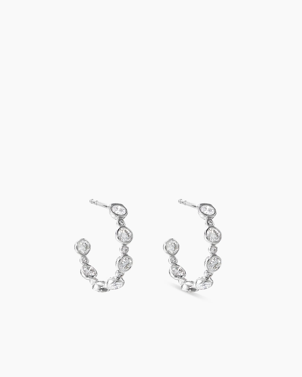 Womens DY Starlight Hoop Earrings in 18K White Gold with Diamonds
