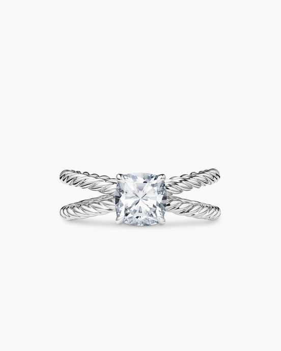 Bague de fiançailles DY Crossover en platine, taille coussin
