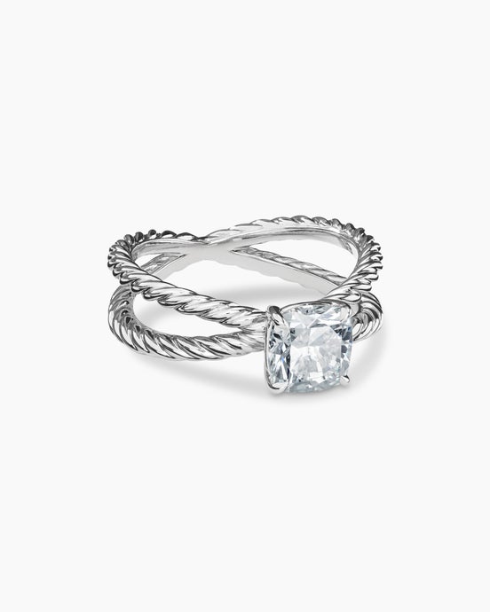 Bague de fiançailles DY Crossover en platine, taille coussin