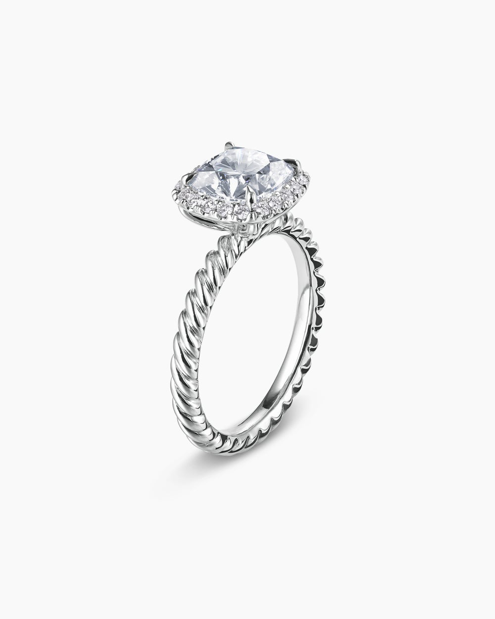 Bague de fiançailles DY Cable Halo en platine, taille coussin femme