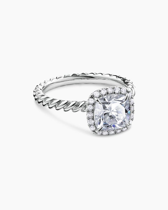 Bague de fiançailles avec halo DY Cable en platine, taille coussin