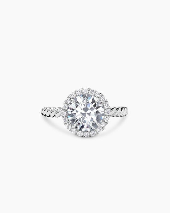 Bague de fiançailles avec halo DY Cable en platine, taille ronde