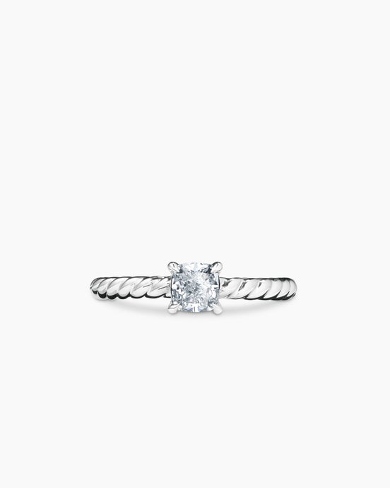 Bague de fiançailles DY Cable de petite taille en platine, taille coussin