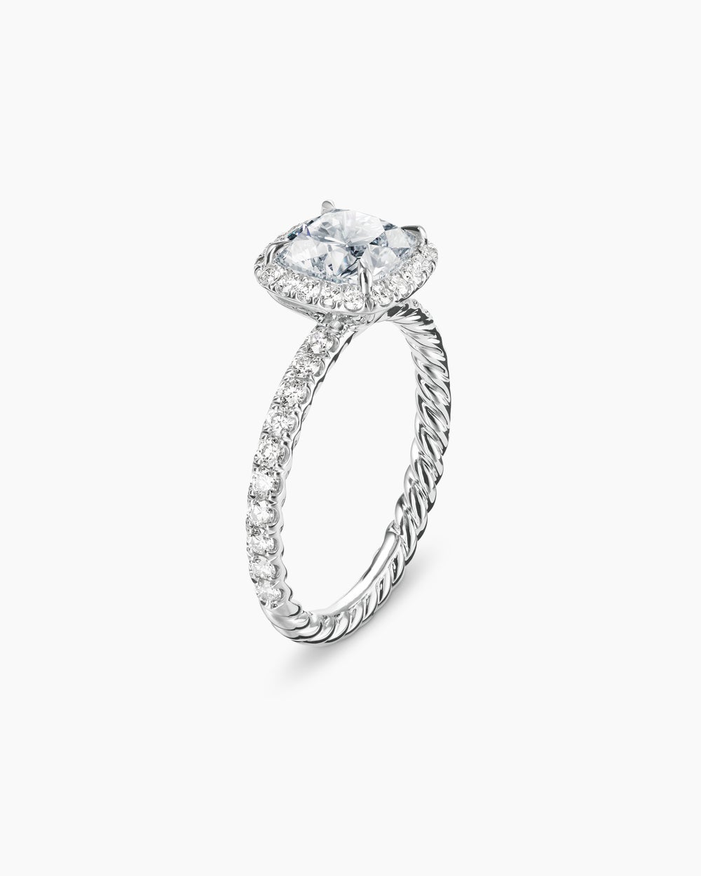 Bague de fiançailles DY Eden Pavé Halo en platine, taille coussin femme