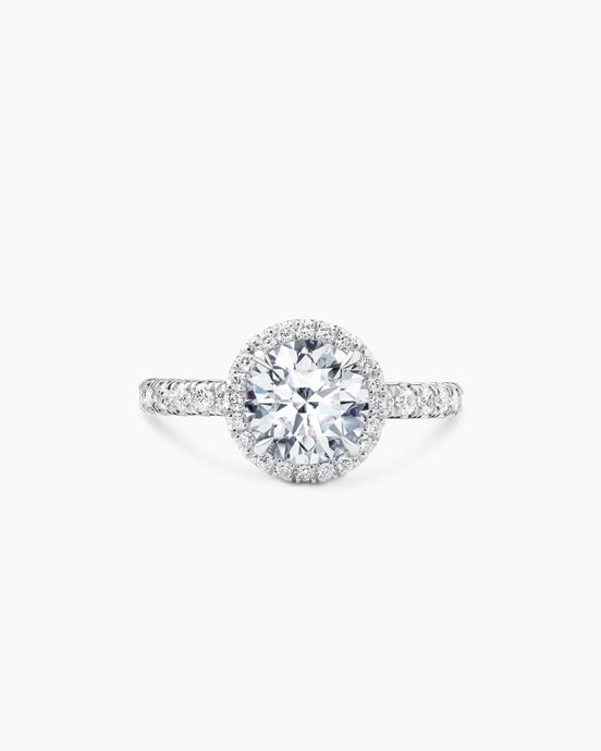 Bague de fiançailles à pavé et halo DY Eden en platine, taille ronde