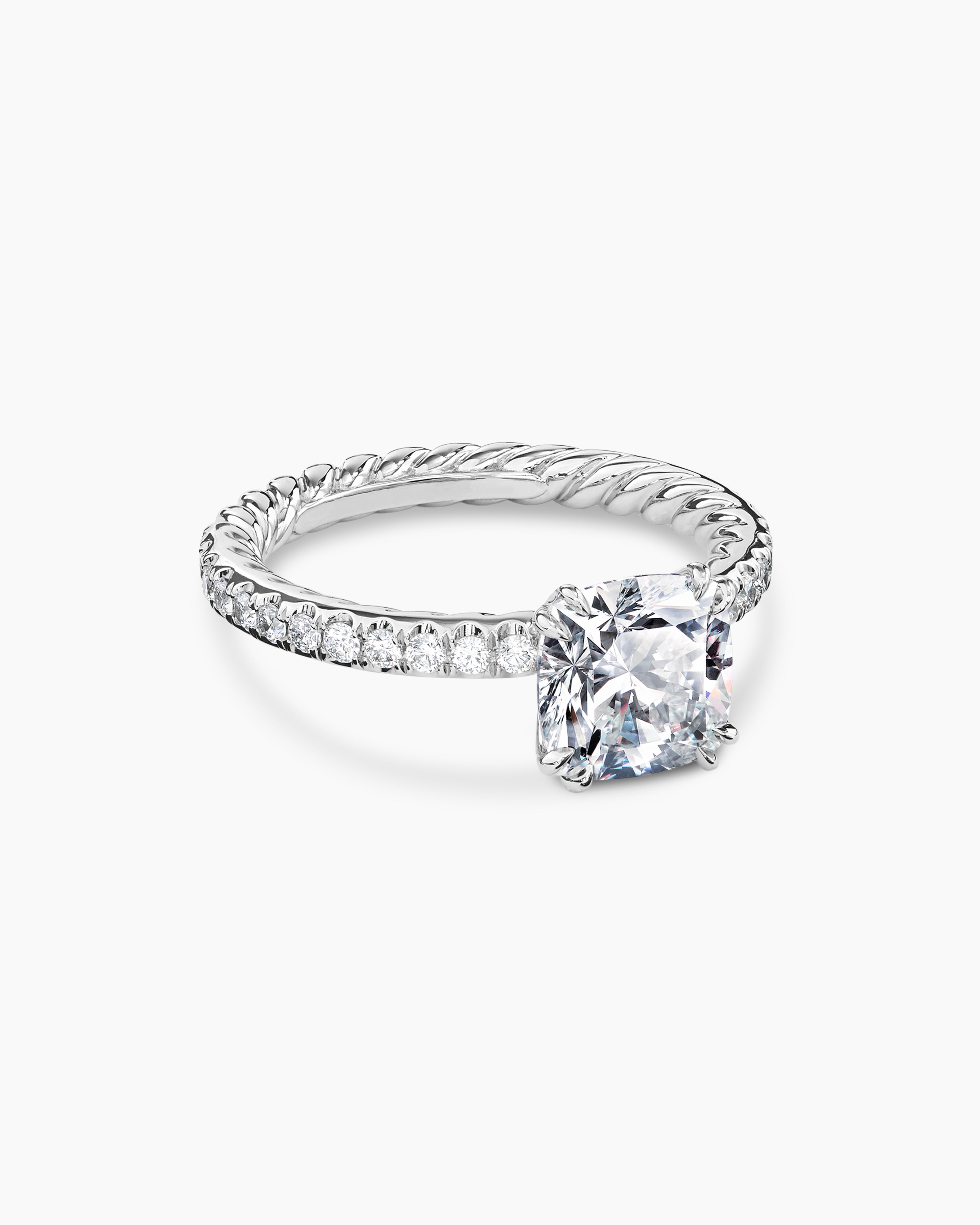 Bague de fian&ccedil;ailles Pav&eacute; DY Eden en platine, taille coussin femme 