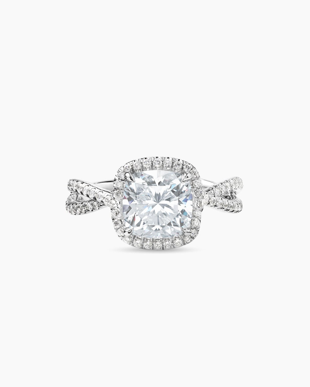 Bague de fiançailles DY Infinity avec halo de pavé entier en platine, taille coussin femme