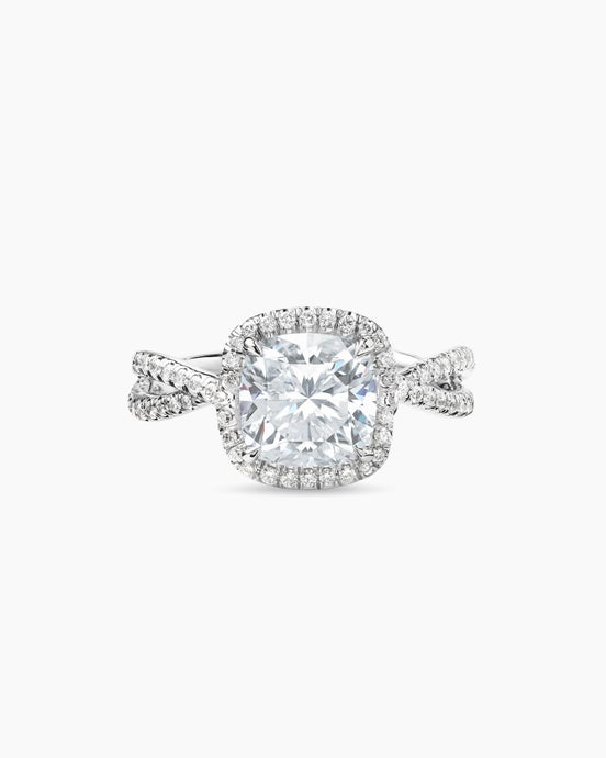 Bague de fiançailles Intégralement pavé Halo DY Infinity en platine, taille coussin