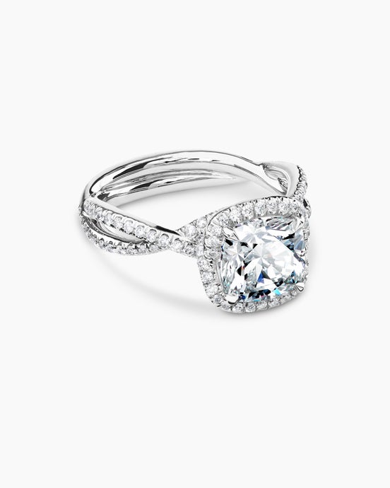 Bague de fiançailles Intégralement pavé Halo DY Infinity en platine, taille coussin