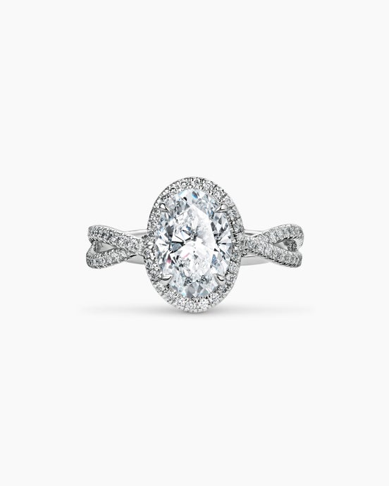 Bague de fiançailles DY Infinity à pavé intégral et halo en platine, taille ovale