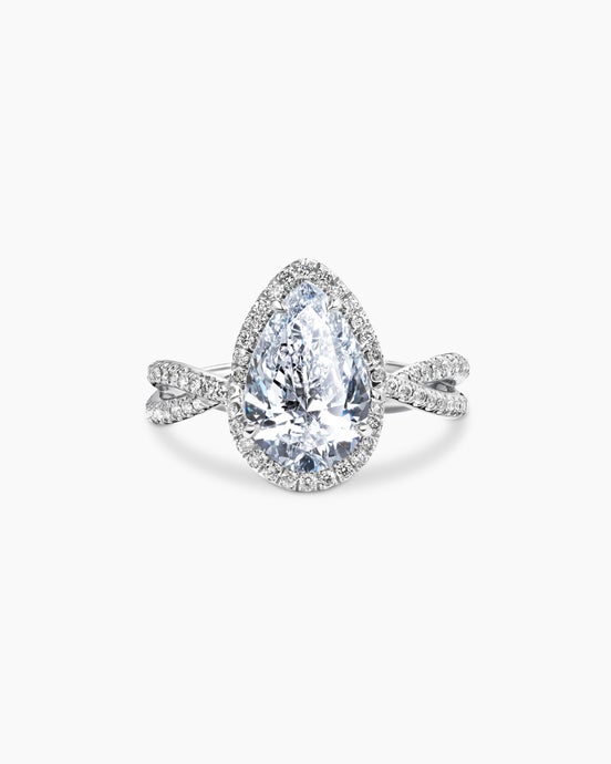 Bague de fiançailles DY Infinity à pavé intégral et halo en platine, taille poire