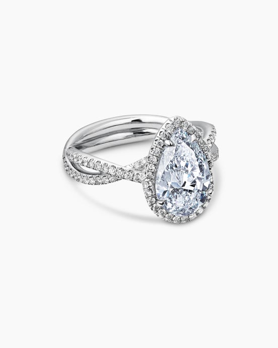 Bague de fiançailles DY Infinity à pavé intégral et halo en platine, taille poire