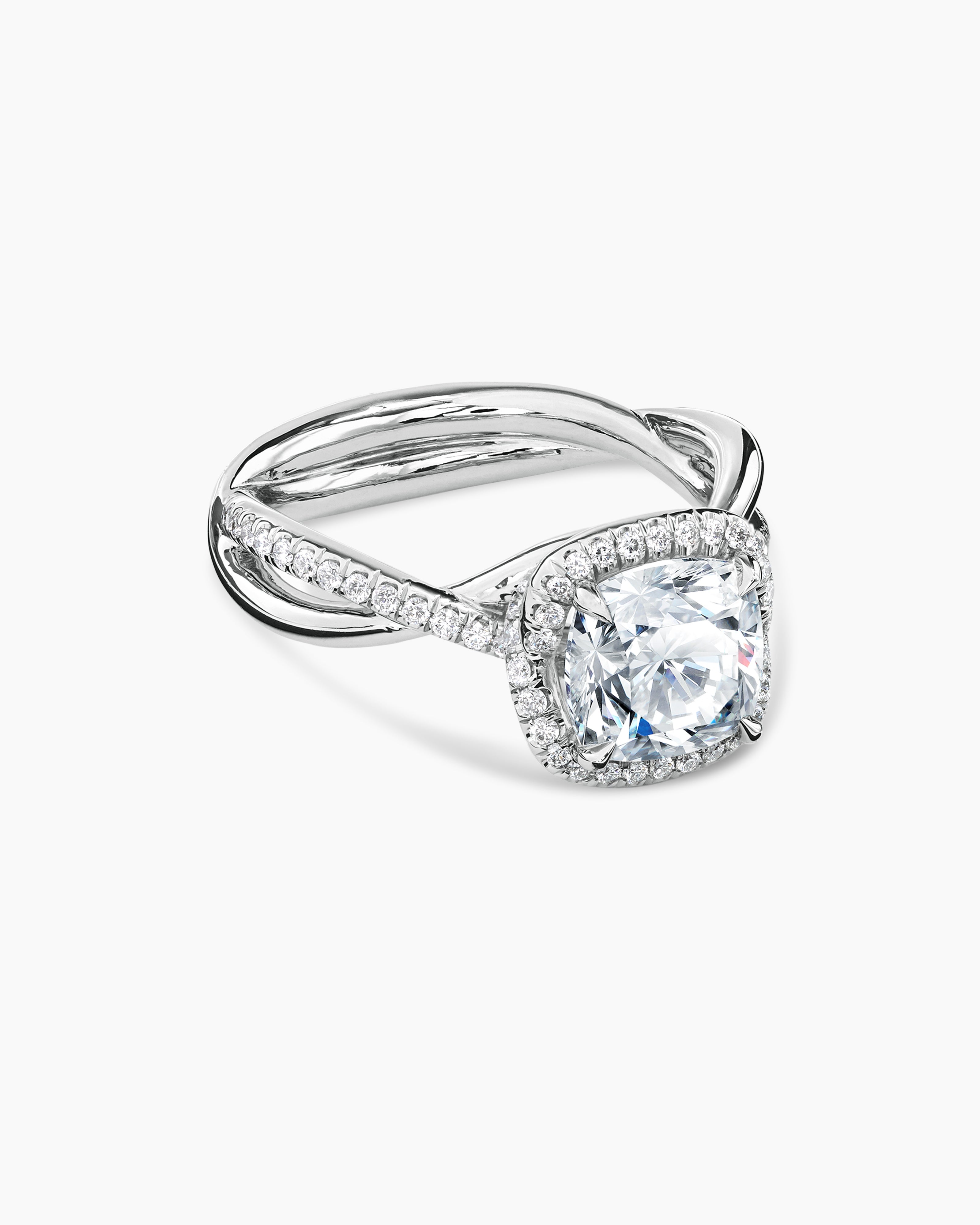 Bague de fian&ccedil;ailles DY Infinity en or rose avec halo de pav&eacute; entier, taille coussin femme 