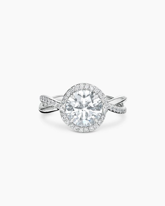 Bague de fiançailles à demi-pavé et halo DY Infinity en platine, taille ronde