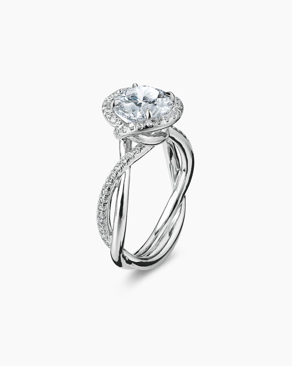 Bague de fiançailles DY Infinity avec halo de pavé partiel platine, ronde femme