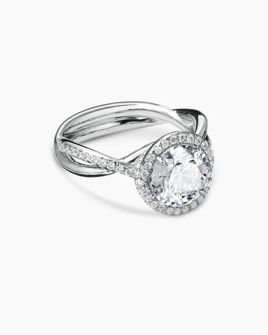 Bague de fiançailles à demi-pavé et halo DY Infinity en platine, taille ronde