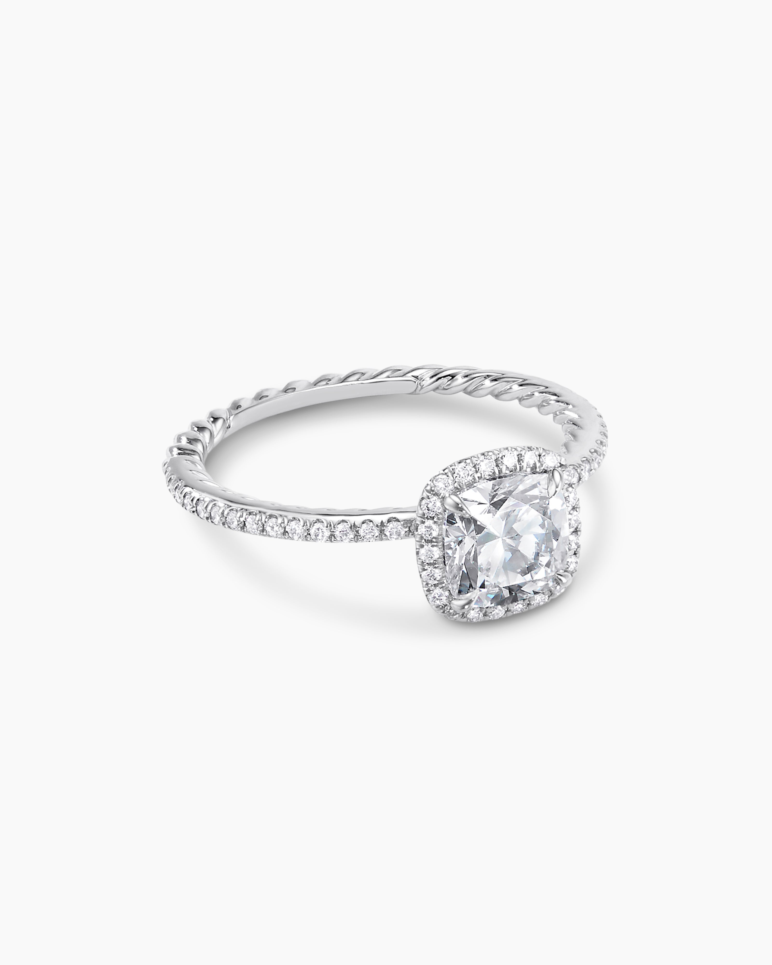 Bague de fian&ccedil;ailles DY Eden Pav&eacute; Halo en platine, taille coussin femme 